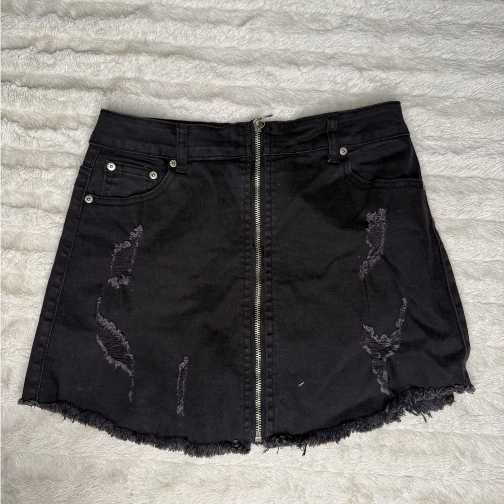 Black Mini Skirt with Distressed Hem for Night Out